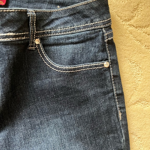 one 5 one Women's Boot Cut Jeans - Dark Blue gem stone decorations on pockets - Picture 5 of 10